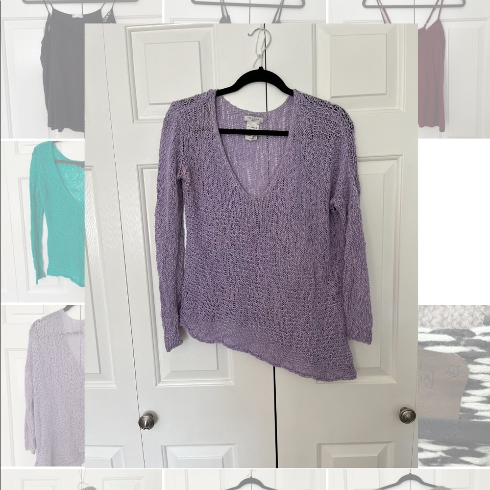 Talula Aritzia Loose Knit Lilac Asymmetrical Long Sleeve V-Neck Sweater, size S